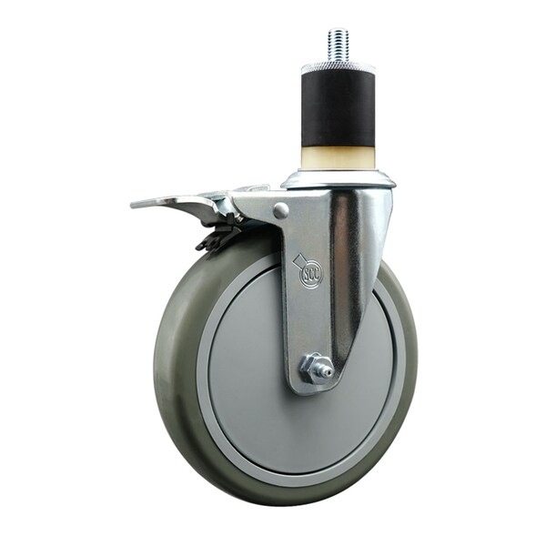 6'' Gray Poly Swivel 1-7/8'' Expanding Stem Caster Total Lock Brake